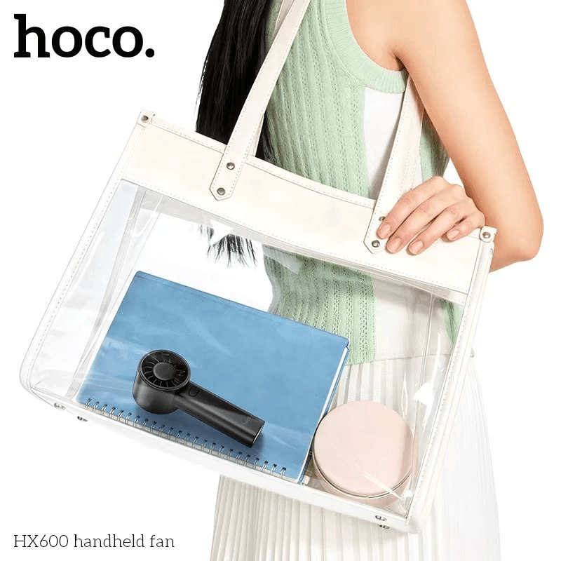 พัดลมพกพา HOCO HX600 สีดำ ปรับแรงลม 3 ระดับ แบตเตอรี่ 1200MAH ใช้งานสูงสุด 4.5 ชม.